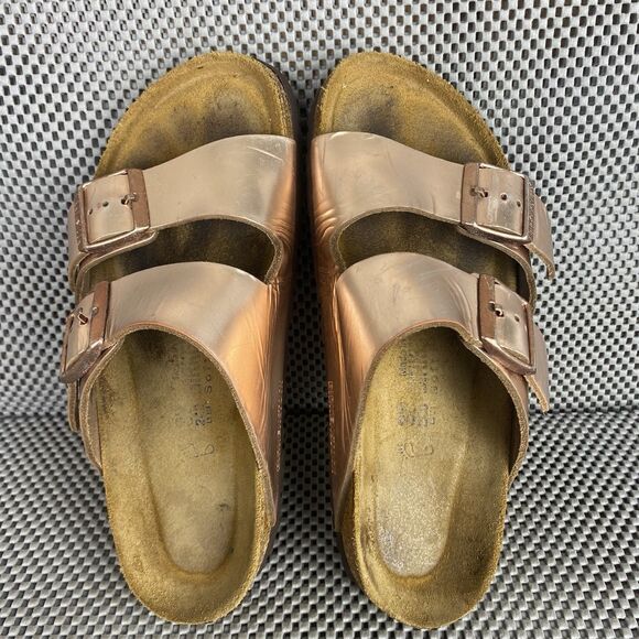 Birkenstock Arizona Sandals 37 L6 M4 Metallic Copper Buckle Made In Germany - Picture 8 of 15